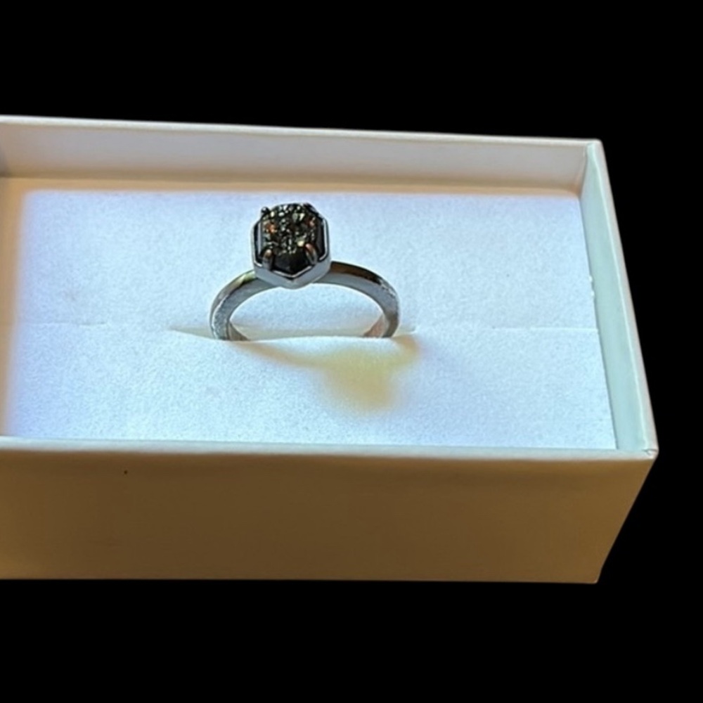 Kendra Scott Calvin Ring Black Drusy Gunmetal Discontinued Style w/dustbag